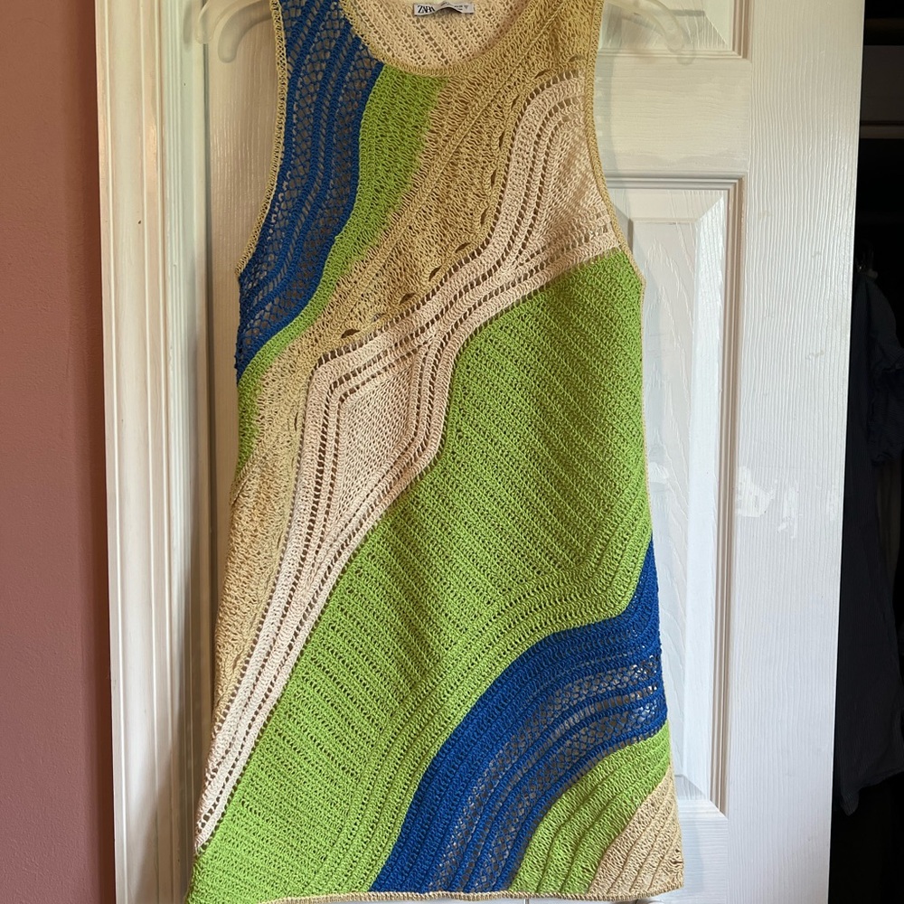 NWOT Zara Multicolor Crochet Knit Dress sz S